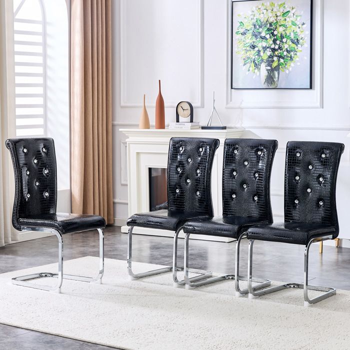 Ensemble de 4 chaises à manger rembourrées en cuir dalligator rétro avec design en cristal et design en faux cuir une touche dé