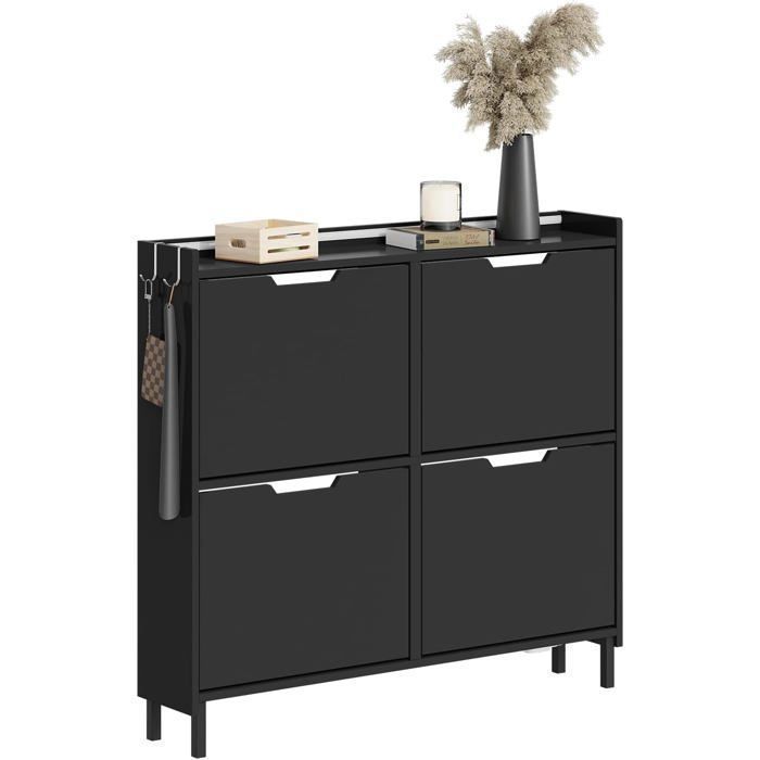 Meuble à Chaussures avec LED et Design 19 cm - SoBuy - pour Entrée et Couloir Noir 100 x 19 x 93 cm