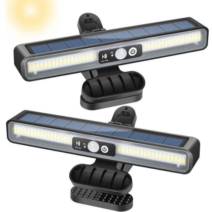 Lot de 2 lampes solaires dextérieur à pince avec détecteur de mouvement  36 LED  pour clôture  garage  jardin Femeo