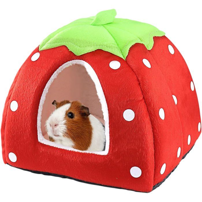 Petit lit pour petits animaux (lapins cochons dInde hamsters etc.) - Maison de couchage chaude pour lhiver (rouge)