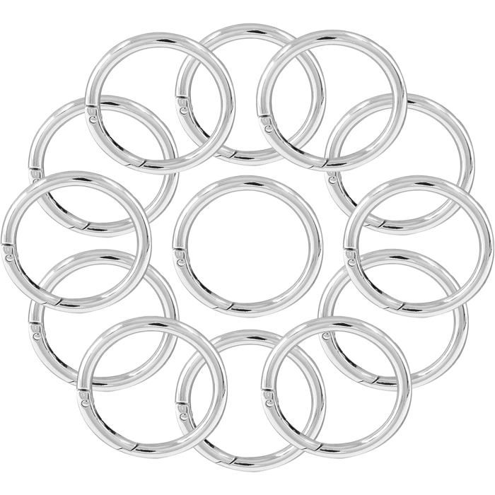 Lot de 20 anneaux mousquetons ronds à ressort 38 mm alliage de zinc pour porte-clés sac et DIY argenté