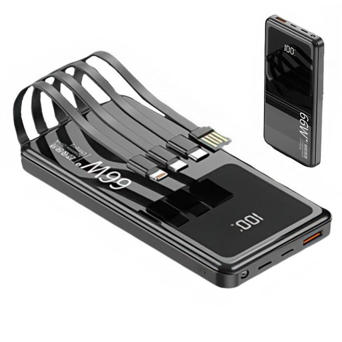 Batterie externe 66 W 20 000 mAh charge ultra-rapide câbles intégrés (Type-C/Lightning/Micro) chargeur portable avec fo
