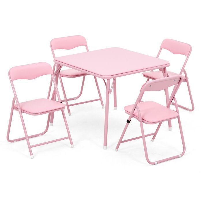 Ensemble table et chaises enfants – Table carrée moderne 4 chaises rembourrées cuir synthétique rose