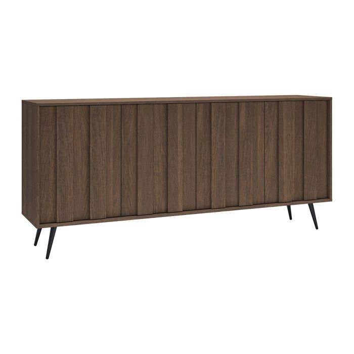 Buffet 4 portes avec LEDs en MDF - Naturel foncé et Noir - KALSIYA