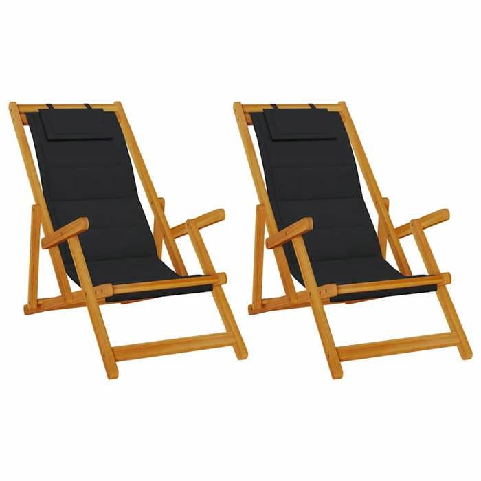 VD Chaise de plage avec coussin 2 pcs Marron Bois dAcacia Massif Siège de balcon @EU53054BONE