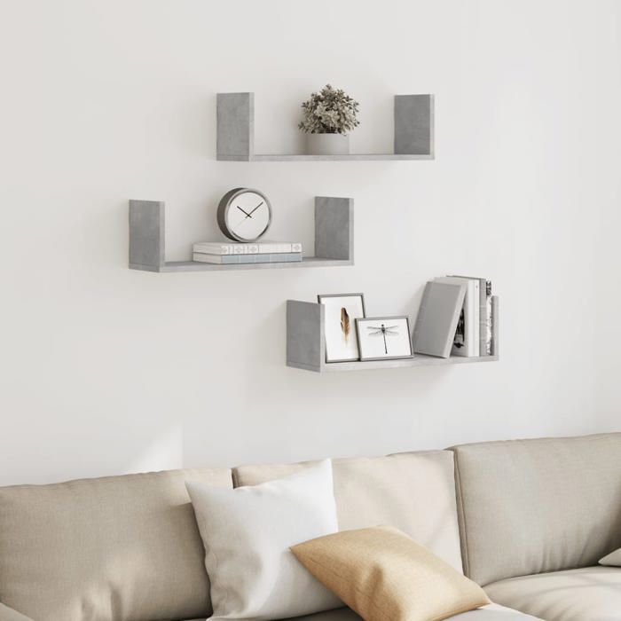 Meuble Étagère - Gris - Étagères murales - (3 pcs) - gris béton 58x18x18 cm bois dingénierie B1226