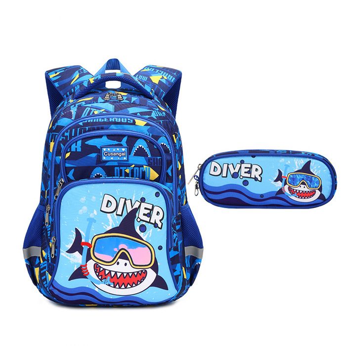 XJYDNCG 2Pcs Cartable Garçon PrimaireSac à dos EnfantMotif Dinosaure42x30x15cm - Bleu