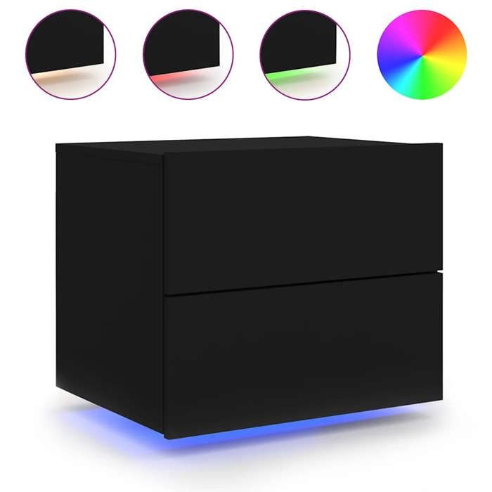Tables de chevet murales avec lumières LED 2 pcs noir_2 ans garantie_20300