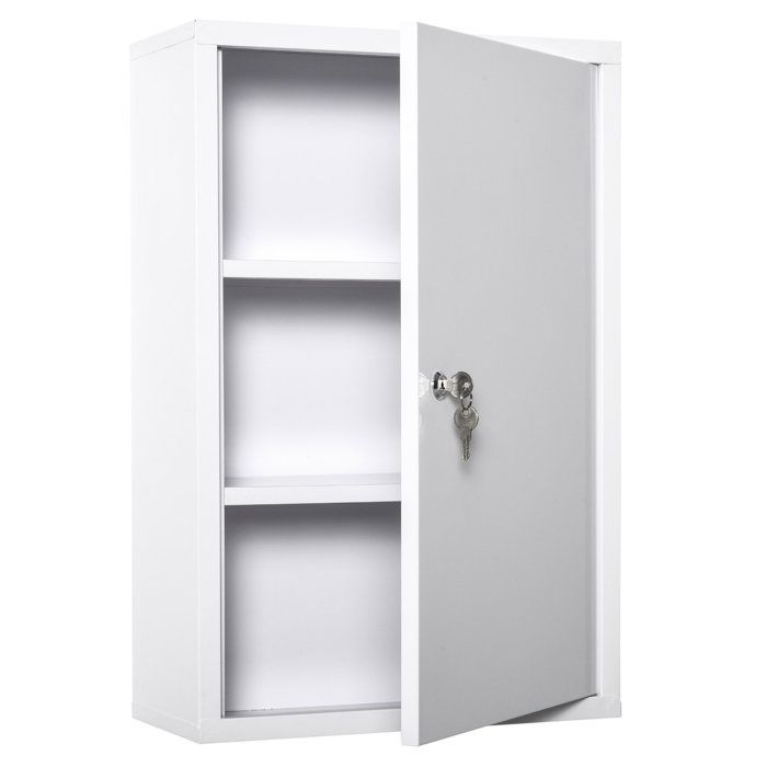 Armoire a pharmacie murale verrouillable - acier blanc - 3 niveaux - 40 x 18 x 60 cm