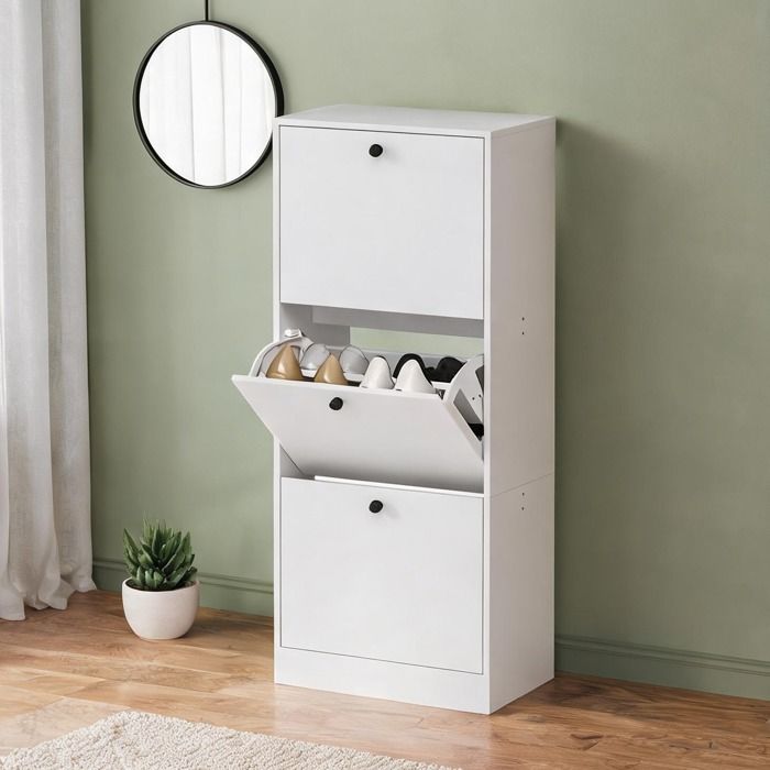 Colonne de rangement pour chaussures 3 volets escamotables - 12 paires - Bois mélaminé classic white - 47 x 28 x 115 cm