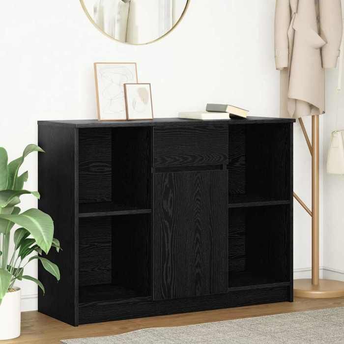 Noir Buffet avec tiroir chêne noir 101x35x76 cm bois dingénierie - Meuble Rangement LV38780