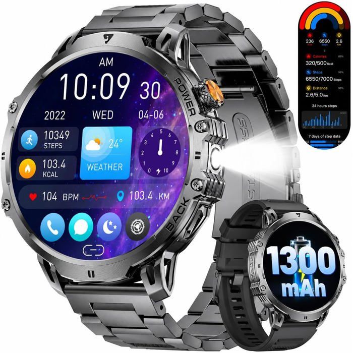 Montre Connectée Homme 1 85 HD Batterie 1300 mAh Lampe LED Cardio Sommeil 110+ Sports IP68 Android iOS Noir Montre Connectée Homme 1 85 HD Batterie 1300 mAh Lampe LED Cardio Sommeil 110+ Sports IP68 Android iOS Noir