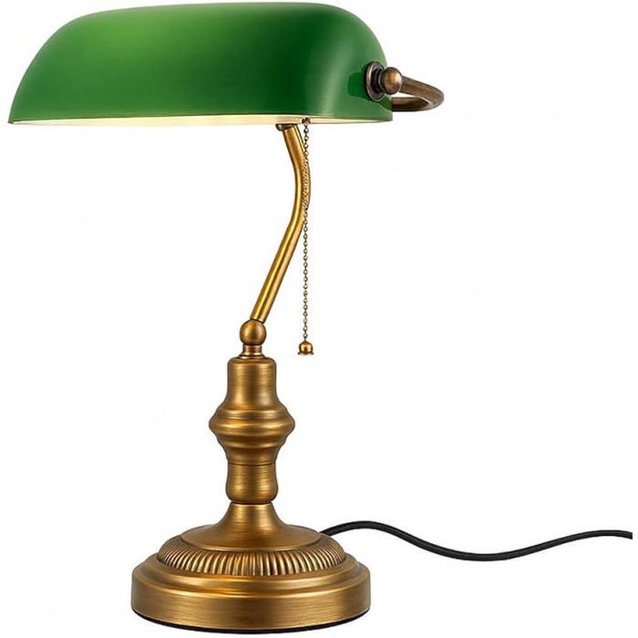 BARCELONA LED Lampe Banquier Vintage E27 avec Abat Jour en Verre Vert Orientable Lampe de Bureau Rétro en Métal Finition Vert