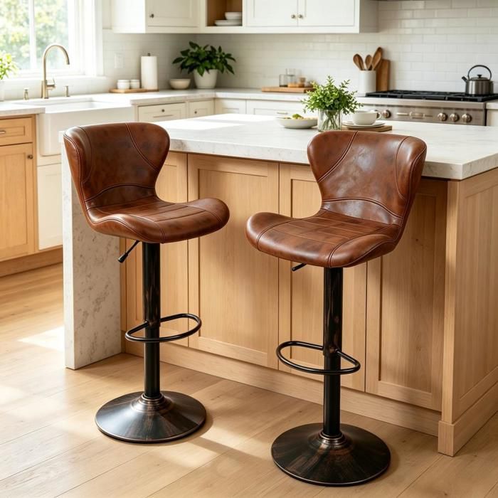 SUPFINE Lot de 2 Tabourets de Bar Pivotant Hauteur Réglable 54-76cm Chaise Haute Industriel pour îlot Cuisine Bar Comptoir Marron