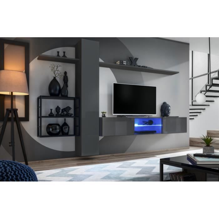 ensemble meuble tv mural switch met v - ac-déco - gris - 1 porte(s) - contemporain - design