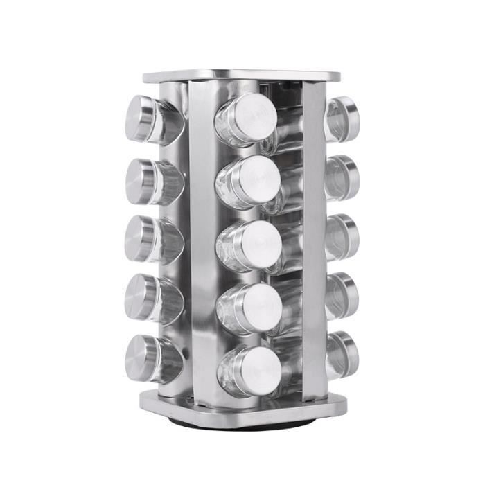 Étagère à épices Rotative En Acier Inoxydable Avec 20 Pots à épices