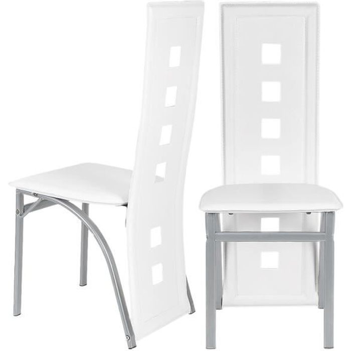 Lot de 2 Chaises Blanches avec Dossier Haut pour Salle à Manger Cuisine