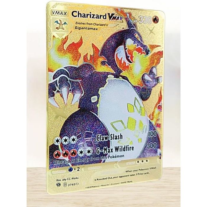 Carte Pokémon Charizard Vmax Shiny en métal doré - Fan Made Card