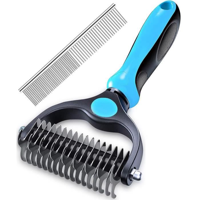 Brosse Chien et Chat Professionnel Brosse Chien Poil Long Toilettage du Chien Râteau Dents à Double Face 17+9 Élimine Les Nœuds,Ble
