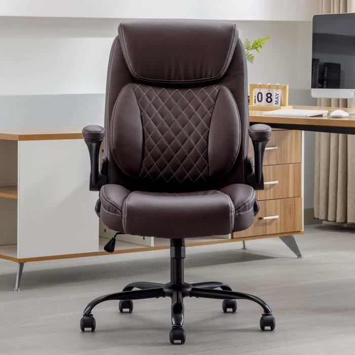 chaise de bureau ergonomique, pu marron, accoudoir pliant, chaise de bureau moderne
