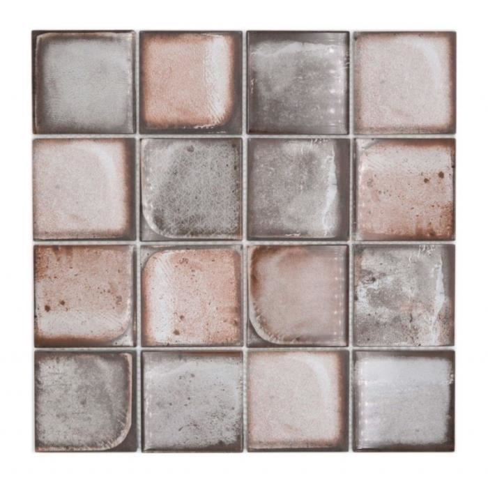 Mosaïque En Verre Translucide 68-Retro-F_f - Gris Et Rouge - Lot De 10 Plaques - Fabriqué En France