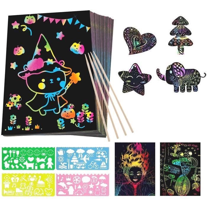 Dessin Carte à Gratter pour Enfants,50 Feuille Noir a Gratter Magique