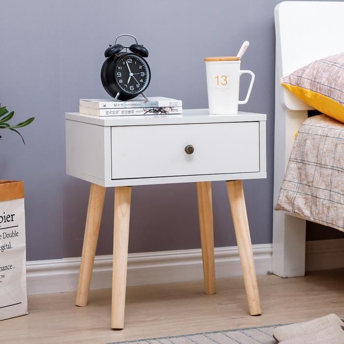 Lot De 2 Table De Chevet Scandinave Blanc Laque Satine Simple