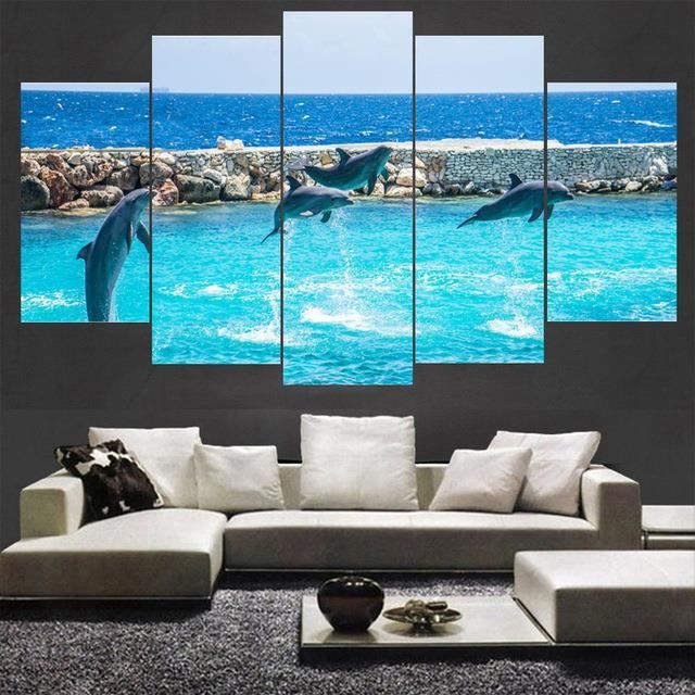 5 morceaux de toile des images imprimés mur art déco vue sauter les  dauphins bleu mer gracieuse peinture non encadrés - Achat / Vente objet décoration  murale - Cdiscount