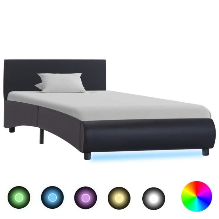 cadre de lit avec led noir similicuir 90 x 200 cm - pop - market - haut de gamme®xoafwr®