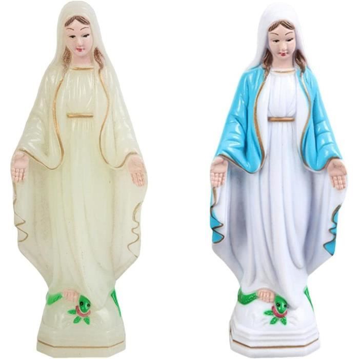 Statue De La Vierge Marie Porte-chapelet - Résine Blanche, 9x12 Cm - Décoration Religieuse Pour Table, étagère, Cheminée, Baptême, Communion