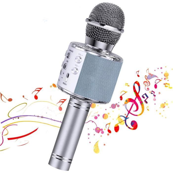 Jingfude Karaoke Microphone Lecteur Sans Fil Magic Player Machine pour Enfants avec Connexion Bluetooth et Batterie Rechargeable pour Enregistreur Haut Parleur Or 