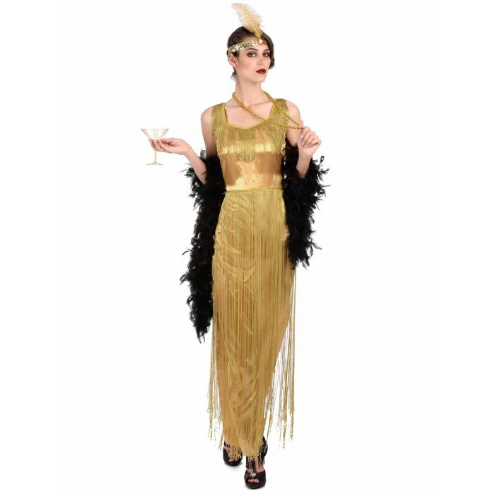 Deguisement Charleston dore a franges pour femme Tissu satine Taille unique Adulte Cdiscount Jeux Jouets