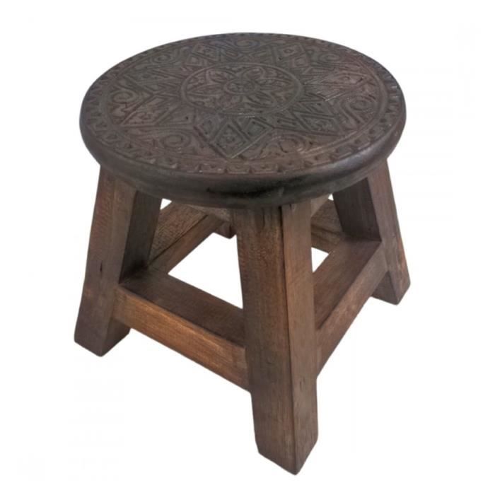 Tabouret / Porte-Plante en bois motif Mandala 25cm Marron / Chocolat