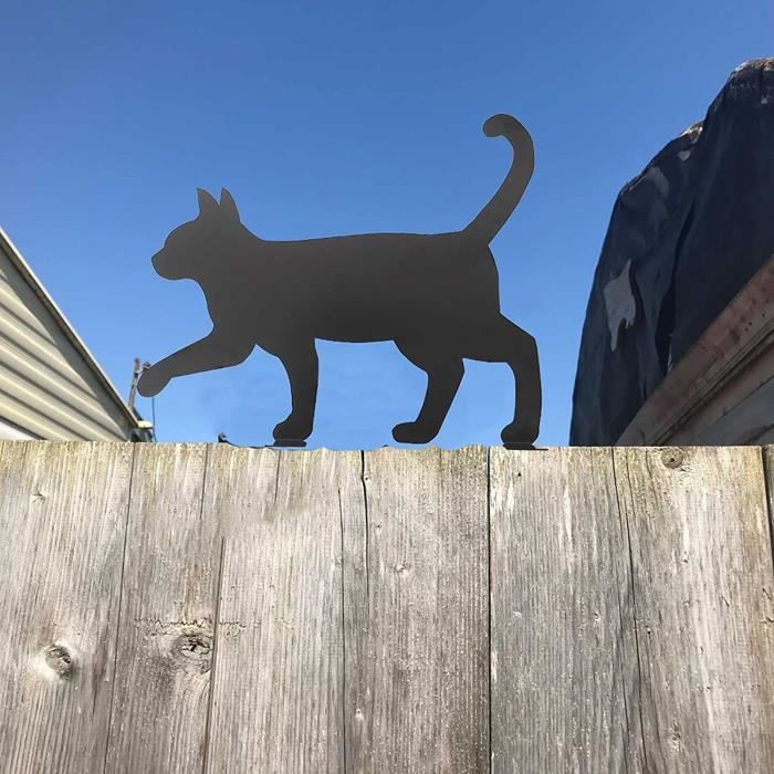 Décoration Jardin Chat Rouillé Métal 30 X 22 Cm – Sculpture Chat Extérieur Pelouse Ou Balcon