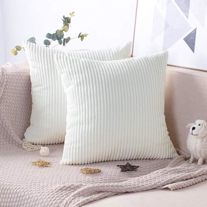 Housse de coussin - Velours côtelé - 45 x 45 cm - Blanc - Lot de 2