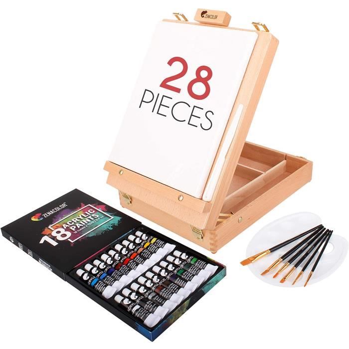 Coffret Peinture Acrylique pour Artiste avec Boite Chevalet Bois, 18 Tubes de Peinture Coffret Peinture Acrylique pour Artiste avec Boite Chevalet Bois, 18 Tubes de Peinture