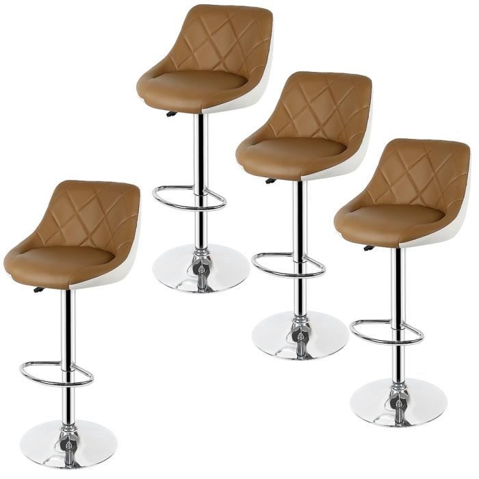 Lot de 4 Chaises de Bar Taupe/Blanc Dossier Rembourré Pivotantes et réglables
