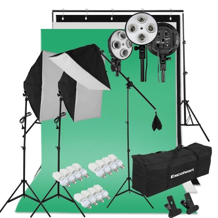 Excelvan 2000W Kit Éclairage Continu Studio Photo Softebox+45W LED