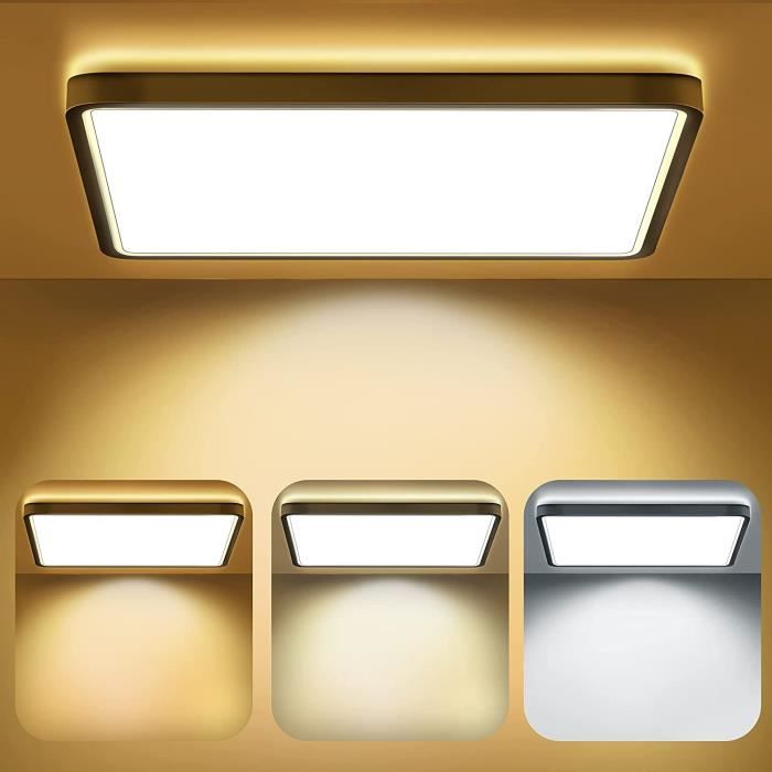 Plafonnier LED Carré 24W Dimmable Twocolur - IP44 Étanche Avec Télécommande - Blanc Chaud/Neutre/Froid