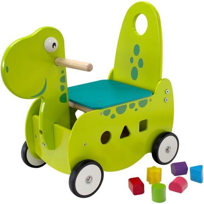 Porteur en bois pour bébé Le dinosaure - I M TOY - Pousseur, porteur, chariot de marche évolutif bébé + 12 mois