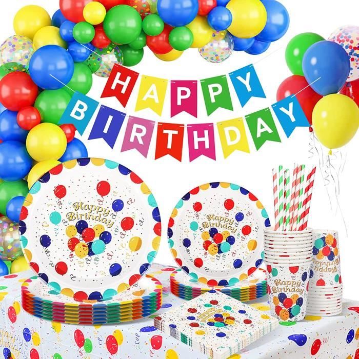 Heboland Vaisselle Décoration Anniversaire Arc-en-Ciel pour 25 Invités