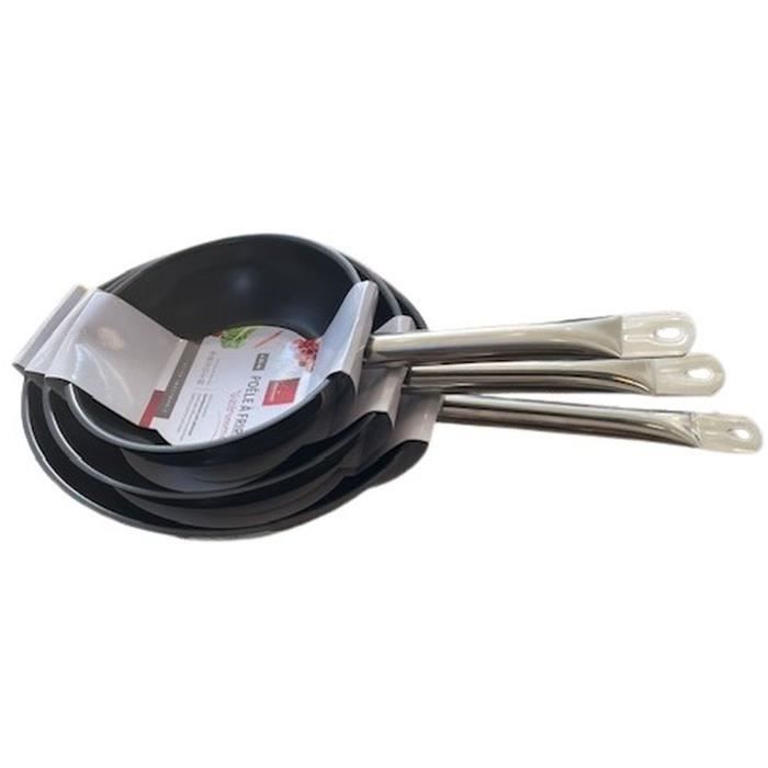 Lot de 3 poêles BAUMALU Gastronomie 20 / 24 / 28 cm Acier inoxydable