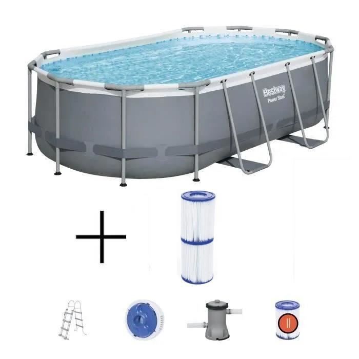 Kit Piscine hors sol tubulaire BESTWAY - Power Steel™ - 427 x 250 x 100 cm - Ovale + Cartouche de fi