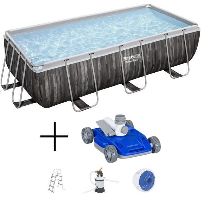 Kit Piscine hors sol tubulaire BESTWAY - Power Steel™ - 404 x 201 x 100 cm + Robot nettoyeur automat