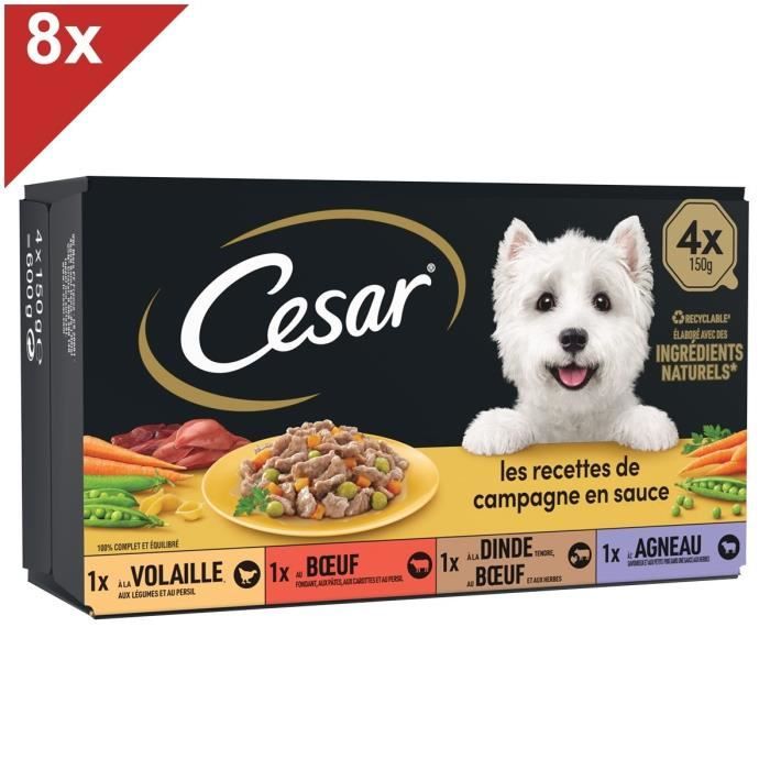 Meilleurs prix pour Pâtée CESAR pour chien adulte en barquettes en sauce - 4 variétés - 32x150g