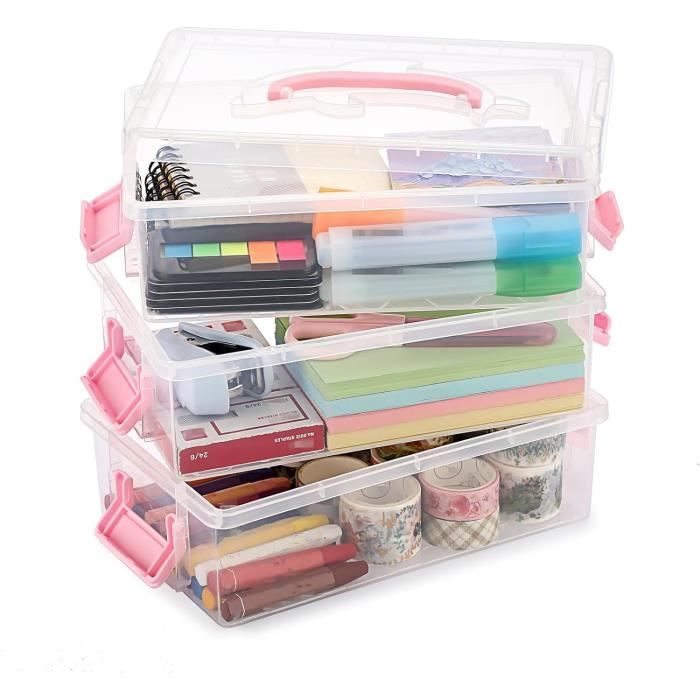 Lot De 2 Boîtes à Crayons Transparentes à 2 Étages - 20.5x12x6 Cm - Rangement Fournitures Bureau Ou Maquillage - 8
