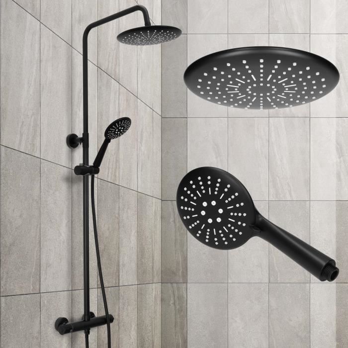 ECD Germany Système de Douche avec Mitigeur Thermostatique, Noir Mat