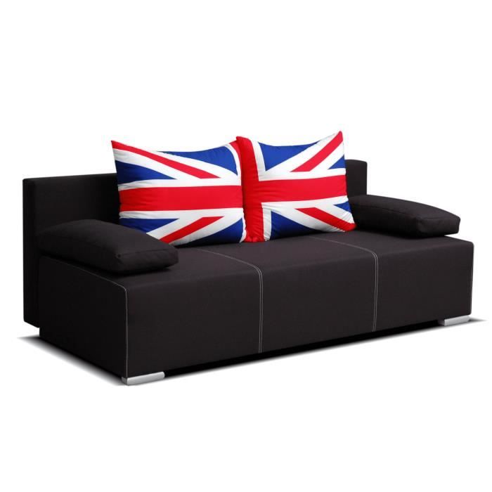 Canapé en lit convertible avec coffre de rangement - en tissu - salon & séjour - 195x95x90 cm - LONDON - Noir (Sawana 14)