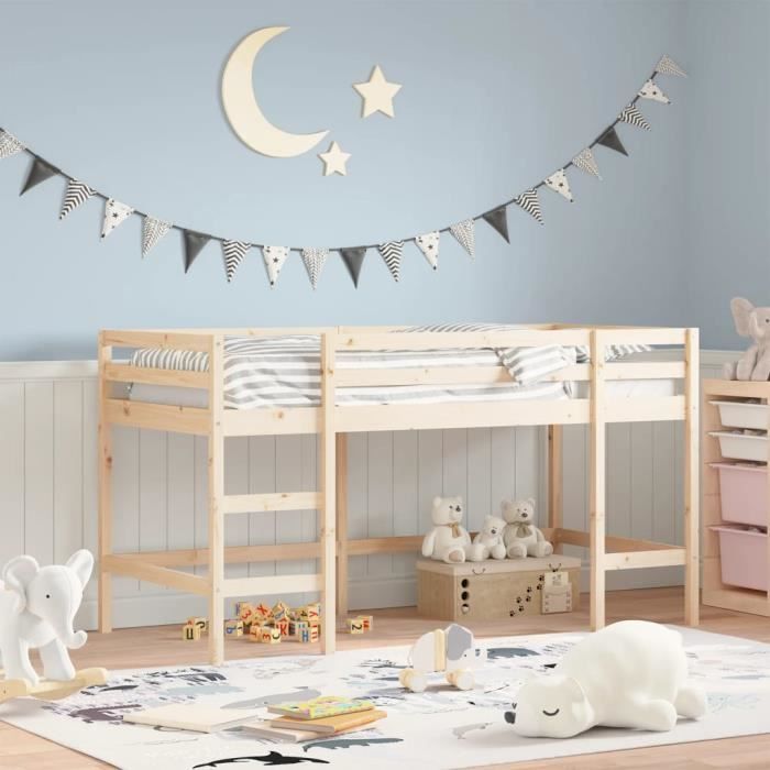 Lit mezzanine enfants - ESTINK - AB835895 - Bois pin massif - 80x200 cm - Charge max 80 kg