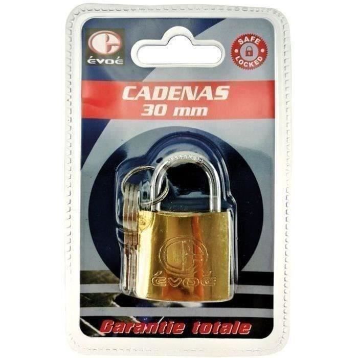 Cadenas en laiton EVOE 30mm - Finition nickelée - 3 clés incluses